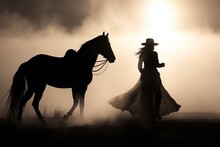 Silhouette Of A Cowgirl Riding A Horse Equestrian Illustration Wallpaper