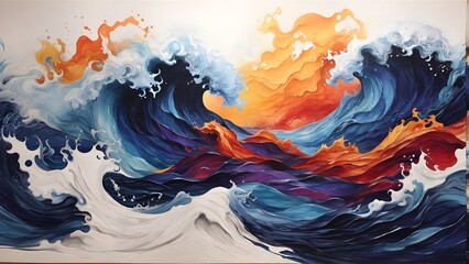 abstract painting ocean waves with foam