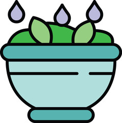 Poster - Olives salad bowl icon outline vector. Extra vegetable. Olive food color flat