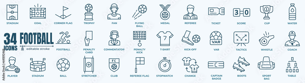Image vectorielle Stock Football and soccer line icons collection ...