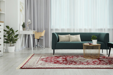 Canvas Print - Stylish living room with beautiful carpet and furniture. Interior design