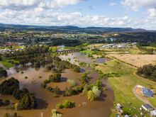 View Of Flooding Wetlands Close Up Of Submerged Railway Bridge And Telegraph Poles 51