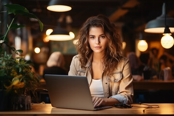 young freelancer working on laptop - businesswoman concept