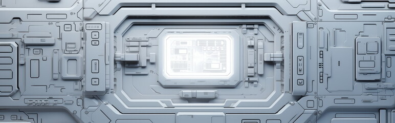 scifi cyber space age material multifunctional background wall . wide format panel design. white gal