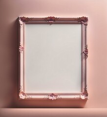 a simple and elegant wall with a pink color and a blank poster frame mockup canvas
