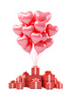 Valentine red heart shaped balloons and Gift boxes presents decorations s, isolated on white and transparent background, ai generate