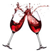Red Wine Glass Splash Toast Isolated on Transparent Background
