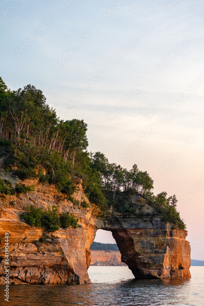 Natural arch along Pictured Rocks National Lakeshore in Michigan Stock ...