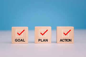 Goal plan action. Business action plan strategy concept, outline all the necessary steps to achieve your goal and help you reach your target efficiently by assigning a timeframe a start and end date.