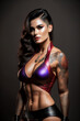 © Ricardo Alves - A beautiful brunette biker girl in a sexy leather outfit, tattooed body. Generative AI_7.