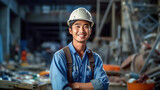 Fototapeta  - 工事現場・ゴミ処理場で働く解体業・ゴミ収集作業員・建築業・建設業・土木業の作業員の男性
