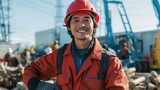 Fototapeta  - 工事現場で働く作業着とヘルメットの作業員・土木・建築・建設・ガテン系の男性
