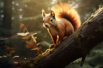 Wall Mural - Image of a squirrel in the forest, Wildlife Animals., Generative AI, Illustration.