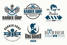 Set Of Vintage Barber Shop Logo, Labels, Badges And Design Element.