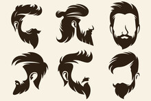 Set Of Vector Vintage Hairstyle Barber Shop Logo For Your Design