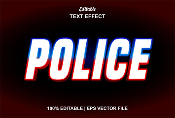 Wall Mural - police text effect with blue color graphic style and editable.