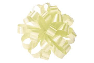 Wall Mural - Light yellow gift bow ribbon isolated on transparent background.