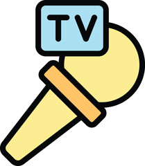 Sticker - Tv microphone icon outline vector. Media studio. Camera room color flat