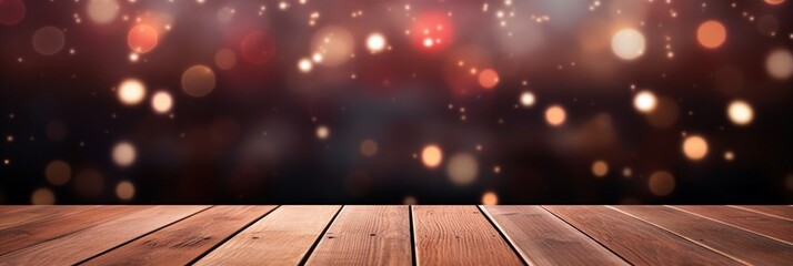 Poster - Generative AI : background Image of wooden table in front of abstract blurred restaurant lights