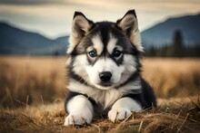 Closeup Portrait Of A Single Cute Alaskan Malamutes Puppy