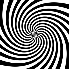 Poster - Hypnotic spinning vortex background. Radial optical illusion. Black and white swirl wallpaper. Rotating concentric curves. Whirlpool design for poster, banner, flyer. Vector illustration