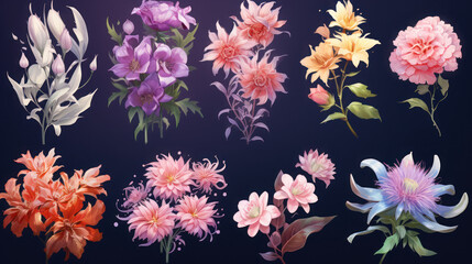 Wall Mural - The flower collection on isolated background