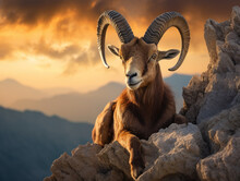 Ibex In Its Natural Habitat, Wildlife Photography, Generative AI
