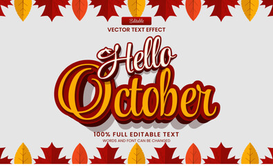 Wall Mural - vector design editable text effect, hello october 3d text