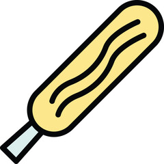 Sticker - Corn dog dessert icon outline vector. Corndog stick. Korean sauce color flat