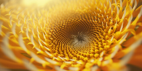 A close-up view of a sunflower's intricate spiral pattern, highlighting the natural beauty and detail of its petal arrangement.