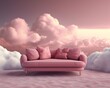 A fluffy cloud of pillows draped over a cozy sofa invites relaxation and comfort, providing a peaceful respite from the hustle and bustle of the world outside
