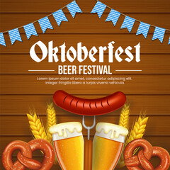 Wall Mural - Oktoberfest social media post vector template. Beer festival  celebration template