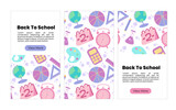 Fototapeta Kosmos - Back to school social media banners template. Poster, cover,  with hand drawn school supply element vector illustration 