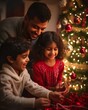 © Dangubic - Festive Indian Family Decorating Christmas Tree with Joy. Generative AI