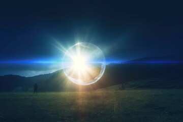 Wall Mural - glow star art sun energy explosion abstract colours glare flare stripes light ray background flash l