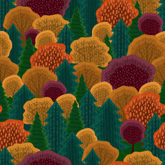 Wall Mural - Abstract seamless pattern with autumn forest.