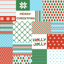 Christmas Naive Simple Patchwork Seamless Pattern For Background, Fabric, Textile, Wrap, Surface, Web And Print Design. Winter Vector Geometric Background Rapport For Textile And Surface Design.