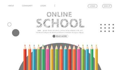 Wall Mural - school banner. an online school banner with playful cartoon design and vibrant illustrations of supp