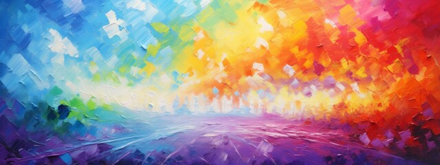 Poster - Closeup of abstract rough colorful multicolored art painting texture background wallpaper, with oil or acrylic brushstroke waves, pallet knife paint on canvas