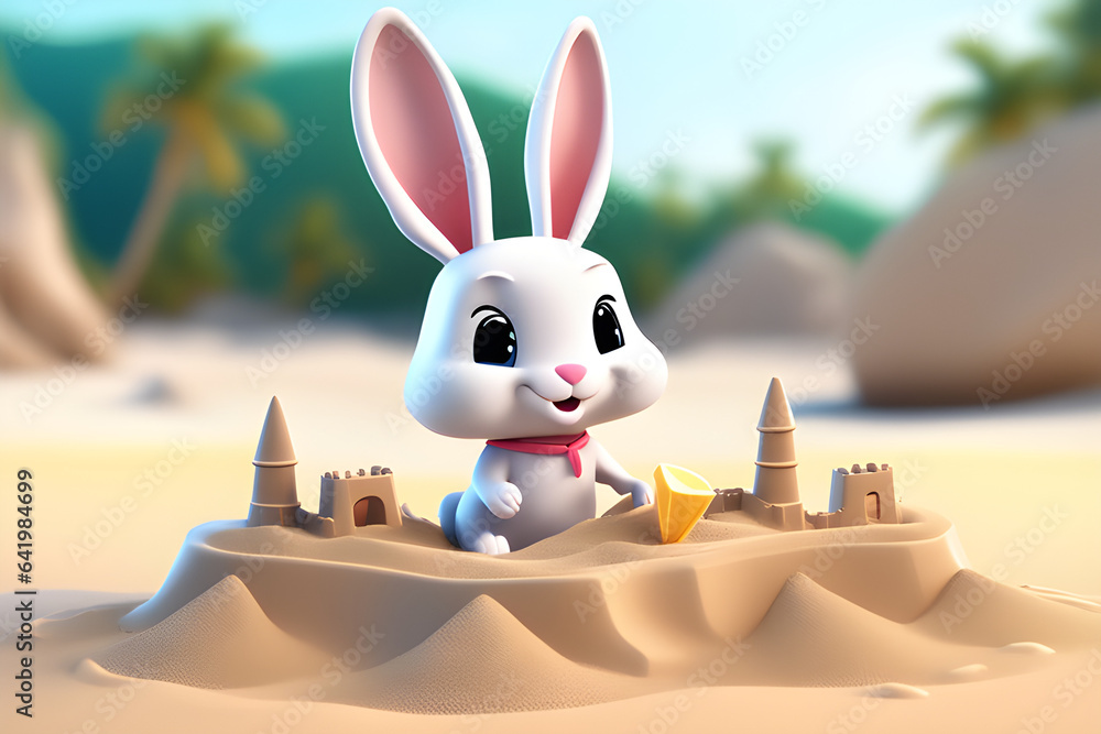 Sand Castle Rabbit Cute baby rabbit building sand castles. Generative AI. 생성형 AI Stock ...