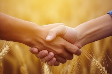 Wheat handshake background. Generate Ai