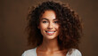 Face of beautiful mixed race woman smiling with white teeth.front view Generative ai