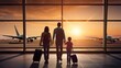 silhouettes of a family at airport, travel concept