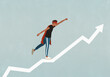 © fStop - Determined, blindfolded man in superhero costume climbing ascending arrow