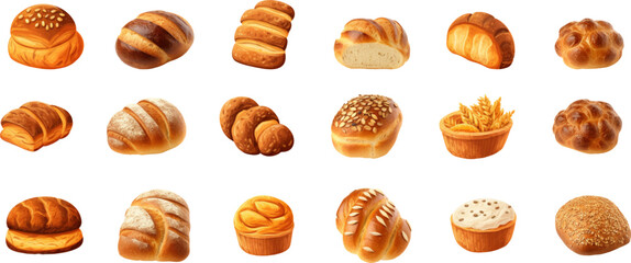 Wall Mural - Set of breads in various styles on a white background. Generative AI