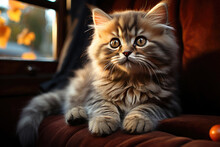 Siberian Kitten Travels In A Train Carriage