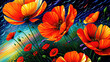 Leinwandbild Motiv Red poppies flowers background, oil painting style illustration.