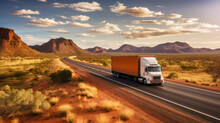 Huge Semi-truck Crossing The Australia Northern Territory Bush Landscape On An Empty Road