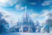 Magic Castle In A Winter Wonderland. Fantasy Snowy Landscape. Winter Castle On The Mountain, Winter Forest.