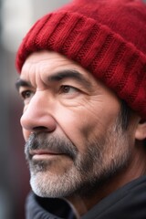 Wall Mural - closeup shot of an unrecognizable man wearing a red beanie hat